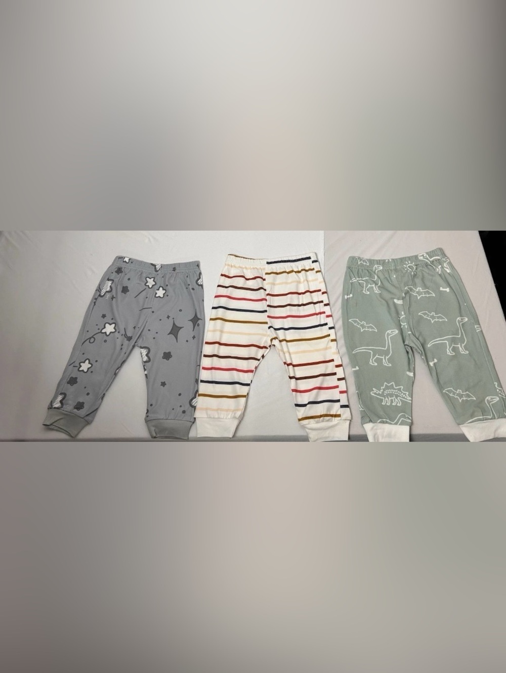 3-Pack Kids Pajama Pants - Gray, Cream Stripe, and Sage Dino